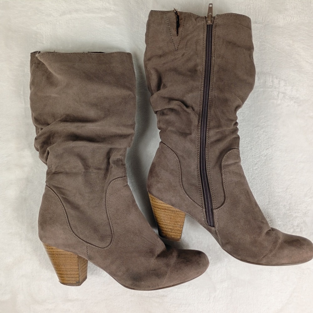 Madeline Slouchy Mid Calf Boots Womens 6.5 Taupeβ Faux Suede Block Heel